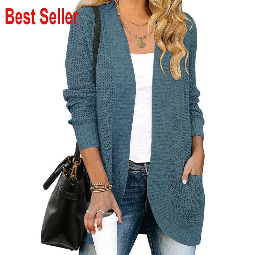 Long Sleeve Open Front Knit Cardigan Sweater Lightweight Soft Elegant Chic